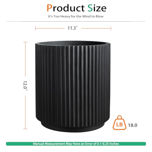 Round Concrete Planter Outdoor Indoor (Vertical Black / 12 Inch)
