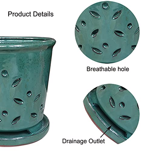 Round 7inch Ceramic Large Green Pot with Drainage (7inch Forest Green / 7inch)