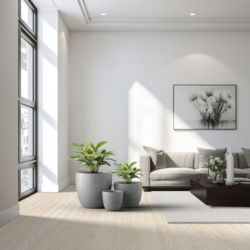 3 Pack 18" 14" 10" W Round Pale Gray Concrete Planters (Gray / Set of 3: 10/14/18-Inch Dia)