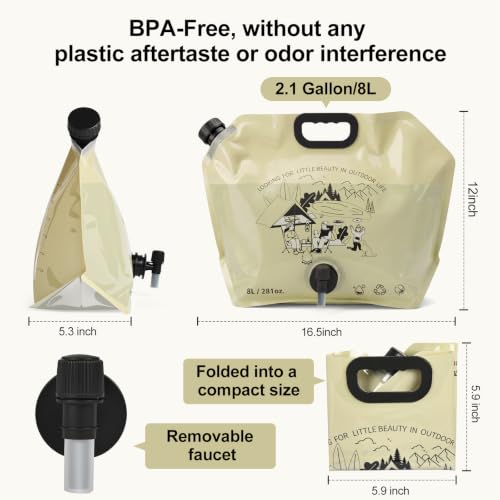 2.1 Gallon Collapsible Water Container with Spout (Beige / 2.1 Gallon)