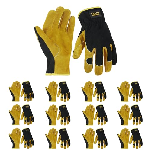 Men Leather Gardening Gloves (Yellow (12 Pairs) / Medium)