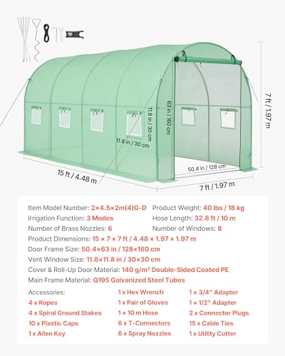 Walk in Tunnel Greenhouse (Green / 15x7x7 ft)