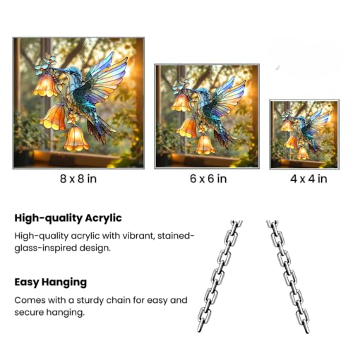 Hummingbird Flower Acrylic Suncatcher Bird Window Hanging Gift for Hummingbird Lover Garden Decor Plant Mom Gift for Mom Grandma (1-fba-ctm-evg-d964-g.2 / 12")