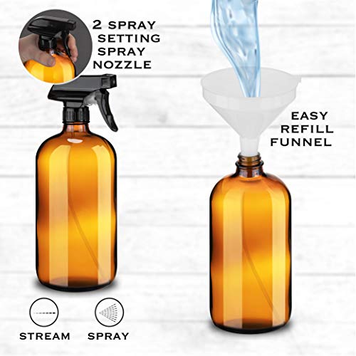 Large 32oz Amber Glass Spray Bottles with Funnel