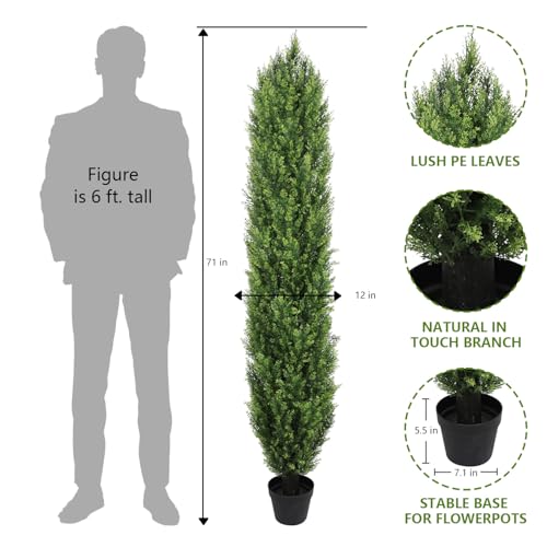 6FT Tall Artificial Topiary Cedar Trees Outdoor Set of 2 (6 Foot / Yellow Green)
