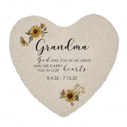 Personalized Heart Memorial Garden Stone with Sunflowers (Sunflower / Heart)
