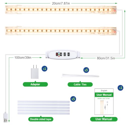 2 Head 7.87" 3000K Full Spectrum Grow Light for Succulent Seedling Automatic Cycle Timer (White Cabel 3000K / 2 Head 1 Pack)