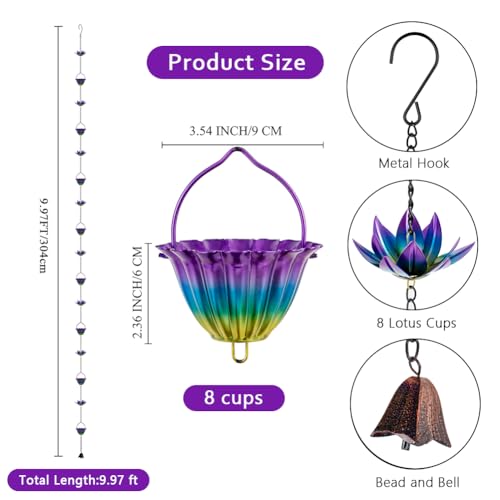 9.97ft Lotus Rain Chains for Outside Gutters (Purple-Lotus)
