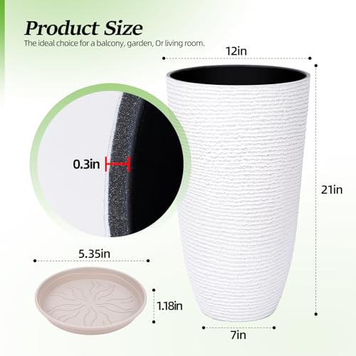 Set of 2 9 Gallon Tall Large planters for Outdoor (White / 21IN)