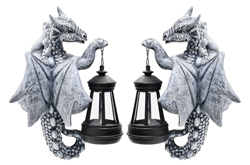 Dragon Tree Hugger with Solar Lantern Garden Statue 2 (Gray)