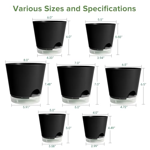 2026 Upgraded Self Watering Plant Pots with Drainage Hole (8-black-upgraded / 8+7+6.5+6+5.5+5+4 inch)