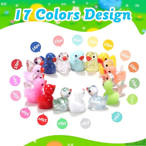 255 Pcs Mini Ducks Tiny Resin Ducks Glitter Little Animals Figurines Bulk for Micro Landscape Aquarium Ornaments Kit Dollhouse Decor Crafts Garden Accessories (Ducks / 255 Pcs)