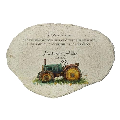 Personalized Memorial Garden Stone Tractor Farmer Remembrance Outdoor Tribute (Tractor / Large)