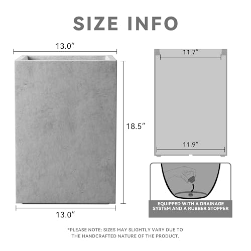 Large Tall Square Pale Gray Concrete Planter 19" H (Natural Concrete / 18.5" H)