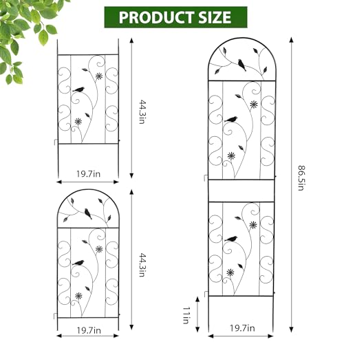 4 Pack 86.5" x 19.7" Metal Garden Trellis for Climbing Plants (4 Pack - Arched - 86.5" x 19.7"-Black)