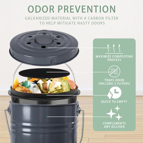 Compost Bin Kitchen Countertop Composter with lid (Gray)