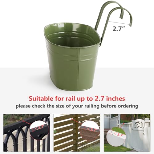 10.5 Inch Metal Hanging Flower Pots 5 Pcs Outdoor Railing Planter Box (5 Count)
