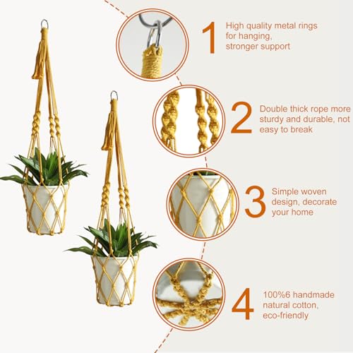 Macrame Plant Hanger Boho Hanging Planter for Indoor Plants Holder (Yellow)