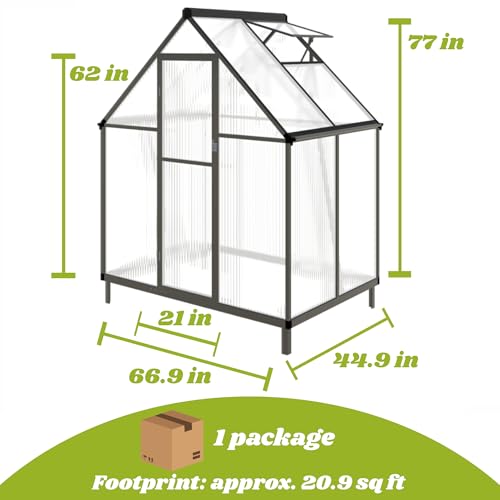 6x4 FT Greenhouse with Polycarbonate Panels Vent (Dark Gray / 6×4FT)