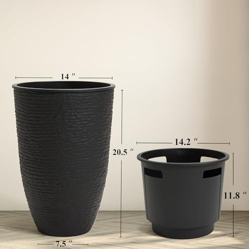 Garden 2 Pack 21" H. Black Tall Planters with Inside Pots (2 Count)