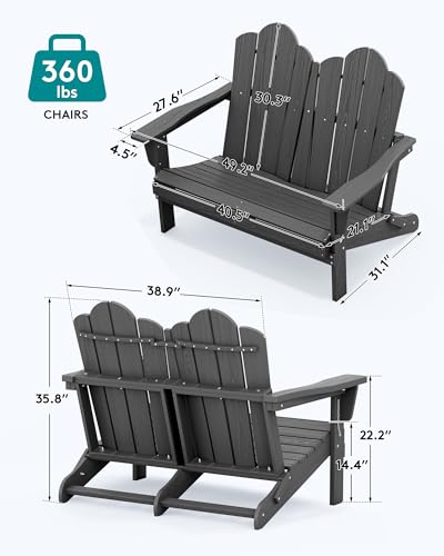 3 Piece Adirondack Bench Set (Grey / 2 bench & 1 coffee table)