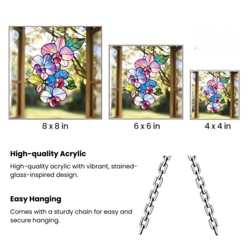 Orchid Flower Acrylic Suncatcher Faux Stained Glass Window Hanging Orchid Lover Gift Yard Kitchen Decor (1-fba-ett-evg-a354-q / 12")