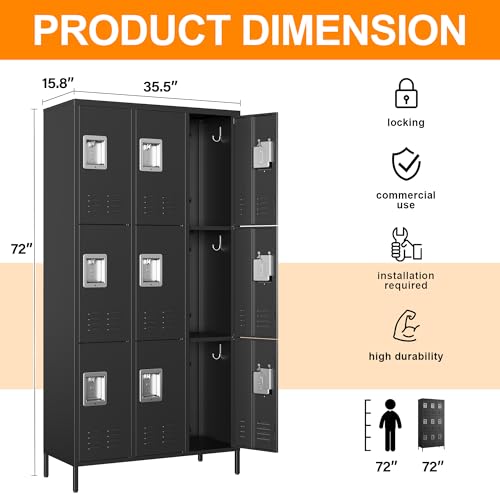 Metal Locker with 9 Doors Employees Locker (Black(4 Legs) / 9 Doors-Wide-71")