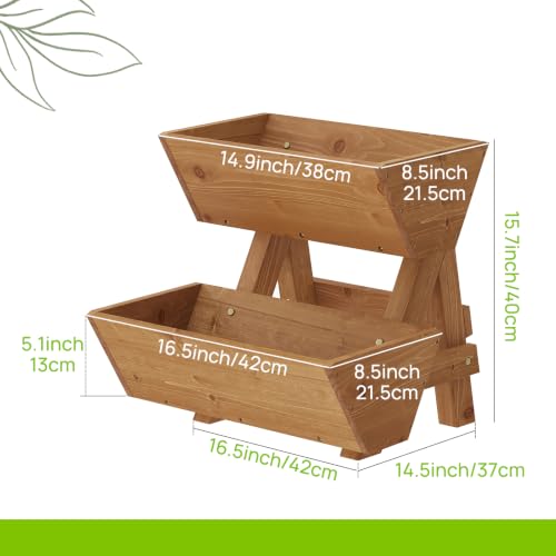 Vertical Garden Planter 2 tier Raised Garden Bed Tiered Wood Planter Box (Brown / 2-Tier-Small)