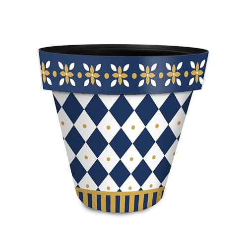 Everyday Planter 14" x 15" x 15" Blue and Gold Large Planter (Bg Checker / Large)