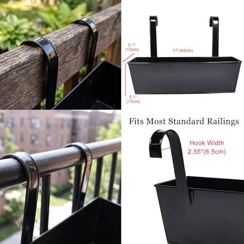 17" Metal Railing Planter with Detachable Hook (Rectangular-black)