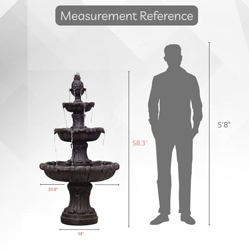 58.3" 3 Tier Outdoor Freestanding Water Fountain (Brown)