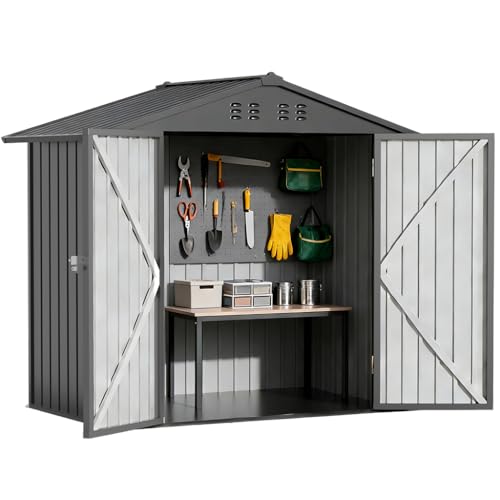 6'x4' Shed Outdoor Storage Metal with Lockable Doors & Vents (Gray / 6'*4')