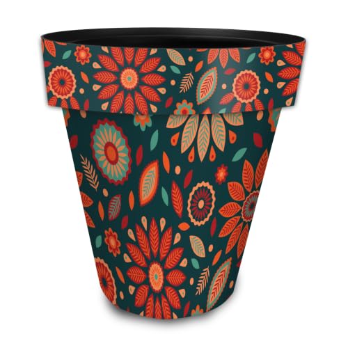Everyday Planter 14" x 15" x 15" Orange and Teal Floral Large Planter (Org Teal Flor / Large)