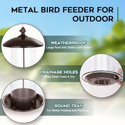 Metal Bird Feeders for Outdoors Hanging (Brown)