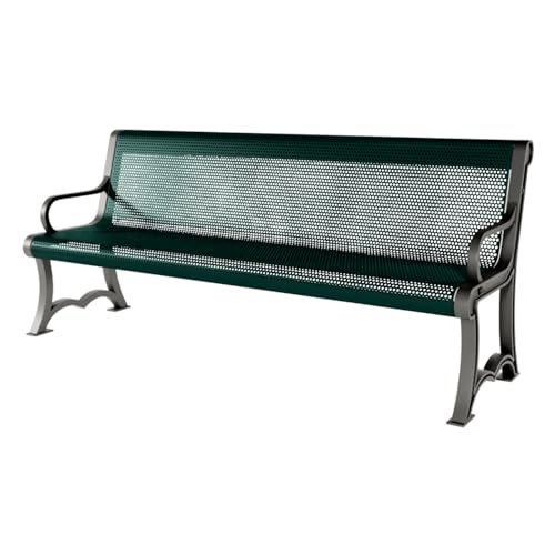 Bench Textured Dark Green (Textured Dark Green / 6 Ft, Garden Bench with Back, Punched Steel)