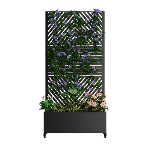 Metal Planter Box with Trellis and Wheels (Black / Rectangular B)