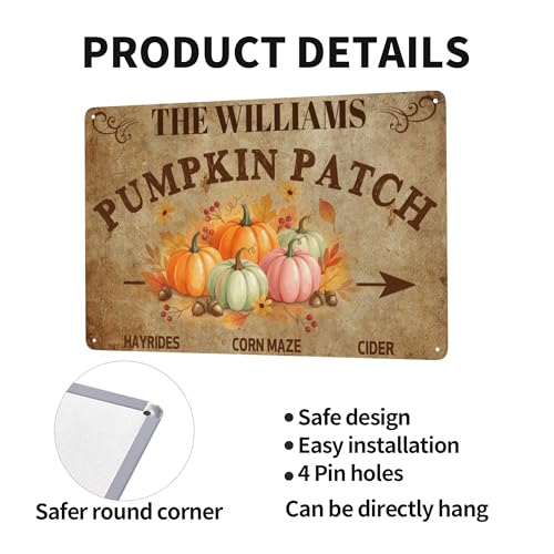 Personalized Halloween Farm Fresh Pumpkin Metal Sign Fall Decor with Family Name Text Custom Pumpkin Patch Farm Signs for Fall Thanksgiving Garden Farmhouse Wall Decoration (Farm Sign)