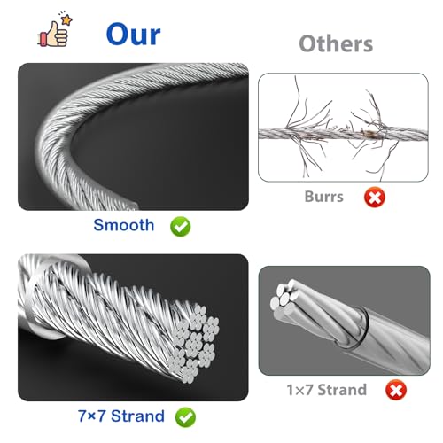 3/16" Cable, 50 ft PVC Coated Steel Cable with 7×7 Strand Core (50 Ft)