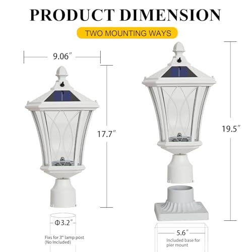 Outdoor Solar Post Lights with Pier Mount Base (L-1-WH)