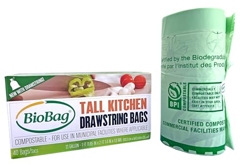 13 Gallon Compostable Drawstring Trash Bags by BioBag (13 Gallon With Drawstring)