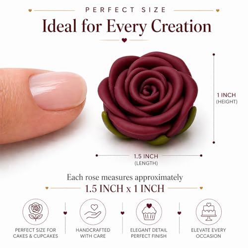 Edible Deep Burgundy Rose Toppers (Burgandy)