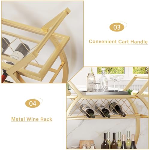 Gold Bar Cart with Glass (Gold)
