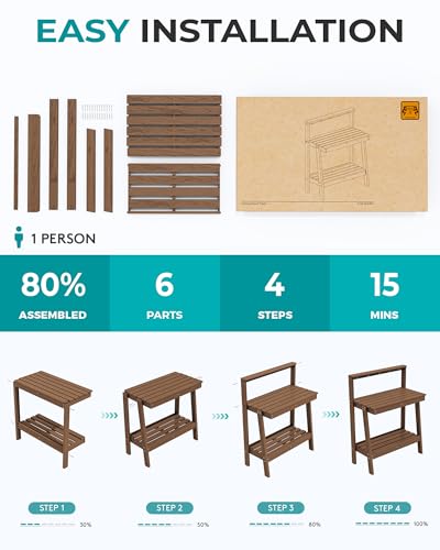 3 Tier Outdoor Potting Bench with Storage (Brown / Sleek)