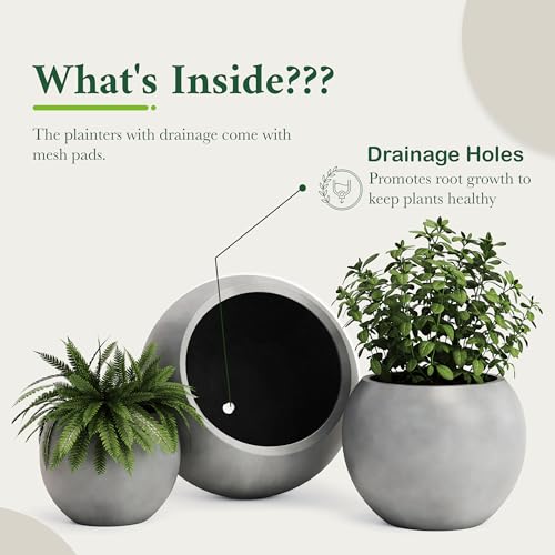 Premium Mt Sherman Fiberstone Sphere Planter for Indoor Outdoor Use (Gray / Small 12.6''D x 10''H)