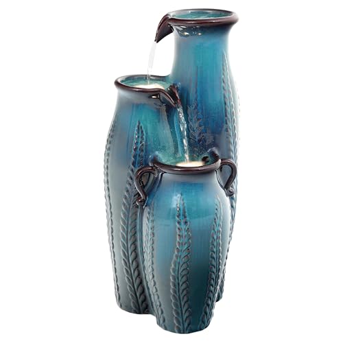 30" Ceramic Vase Water Fountain Outdoor with LED Lights (Turquoise Cascading Vase 29.5"h)