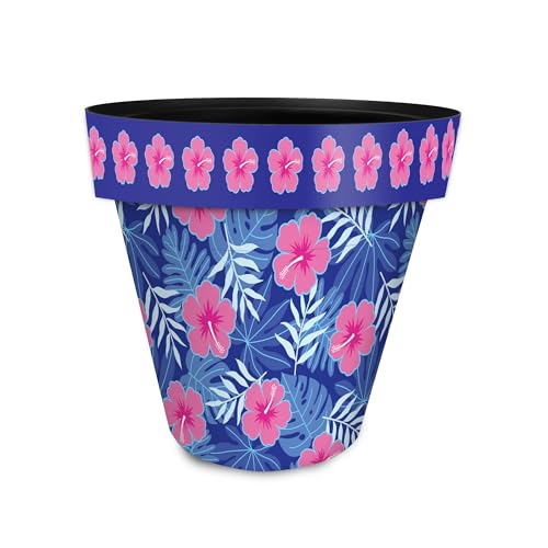 Summer Planter 14" x 15" x 15" Pink and Blue Tropical Large for Summer Planter (Pb Tropical / Large)