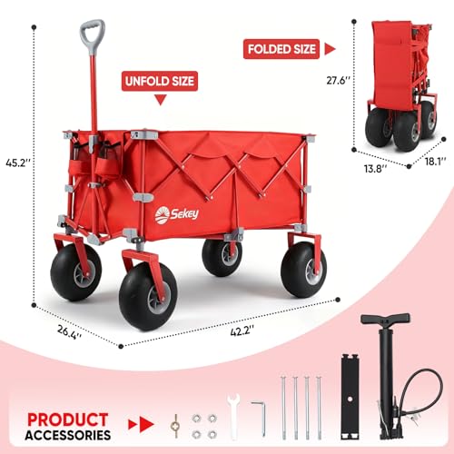 Heavy Duty Beach Wagon with 9" Big Sand (Red)