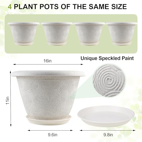 Plastic Flower Pots Planters For Indoor Plants (White / 16 inch-4 pack)