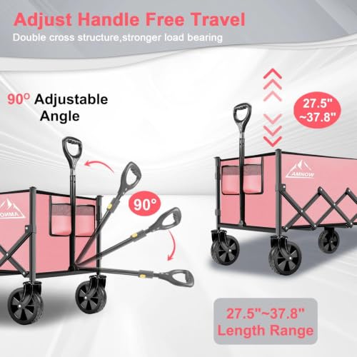 100L Collapsible Wagon Cart with All Terrain Wheels (Light Pink / 100L)