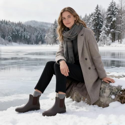 Women's Ankle Rain Boots Waterproof Chelsea Boots Dark Brown (12 / Dark Brown)